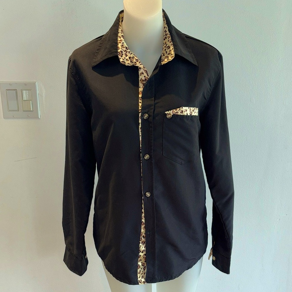 NEW Vintage Black Button-Down with Leopard Accents